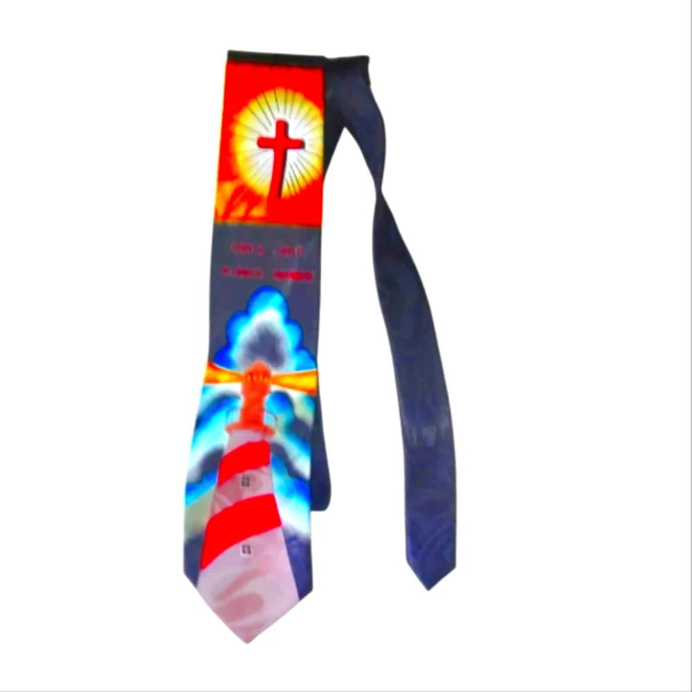 Christian Religious Spiritual Lighthouse & Cross Necktie Bright Colors